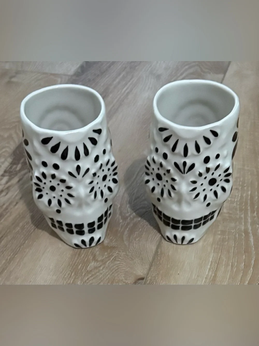 2 - POTTERY BARN ANFORA Puebla Sugar Skull CANTARITO JARS - HALLOWEEN - NEW NWT